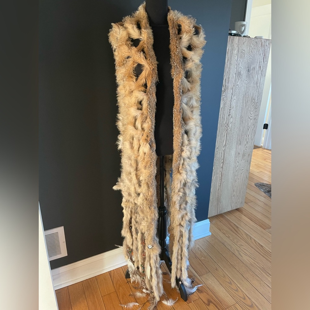 Roberto Cavalli 2005 Runway Native American Fox Fur Crystal Embellished Shawl - Picture 2 of 12